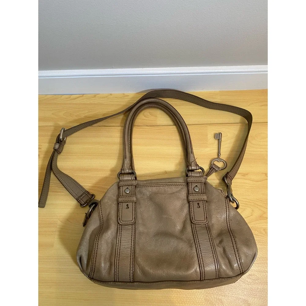 Fossil Long Live Vintage Taupe Leather Satchel Crossbody Bag ZB5311